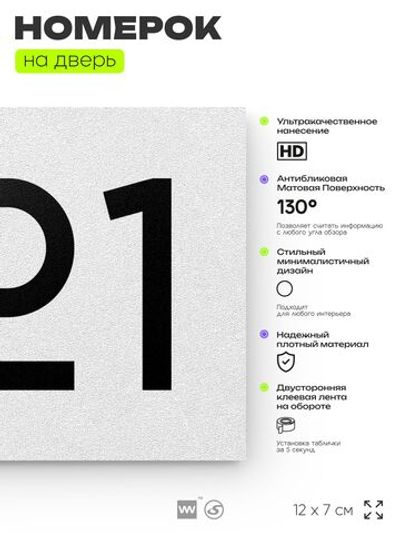 Номер на дверь 821, табличка на дверь для офиса, квартиры, кабинета, аудитории, склада, белая 120х70 мм, Айдентика Технолоджи