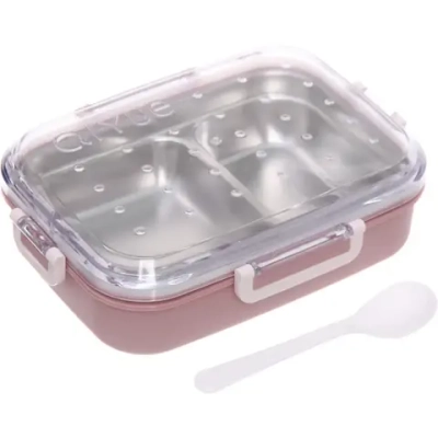 Ланч-бокс пластиковый «SEGRETO» (2отделения с ложкой) 22*17*7см пыльная роза