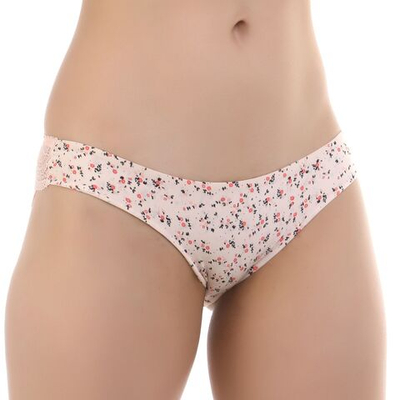Женские трусы-слипы в цветочек с кружевной задней частью (Размер: L) (Цвет: бежевый)
