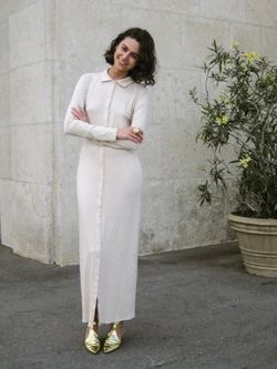 Платье макси из тонкого трикотажа, бежевое