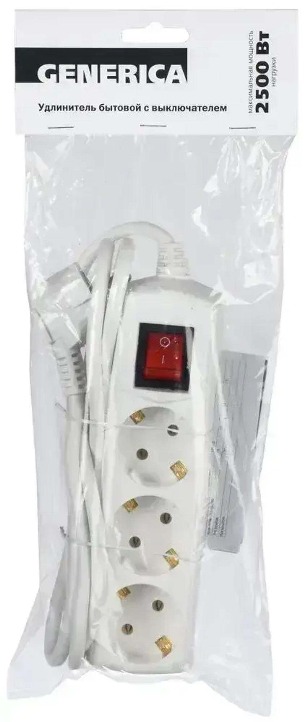 Удлинитель 3-мест 7м ПВС 3*1 белый выкл GENERICA