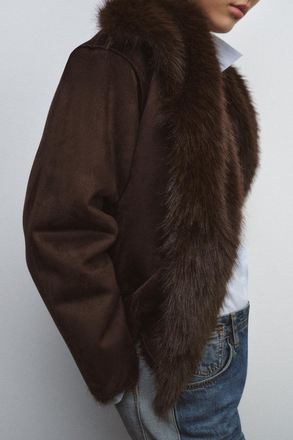 ZARA ПАЛЬТО-ДУБЛЕНКА — ZW COLLECTION, КОРИЧНЕВЫЙ