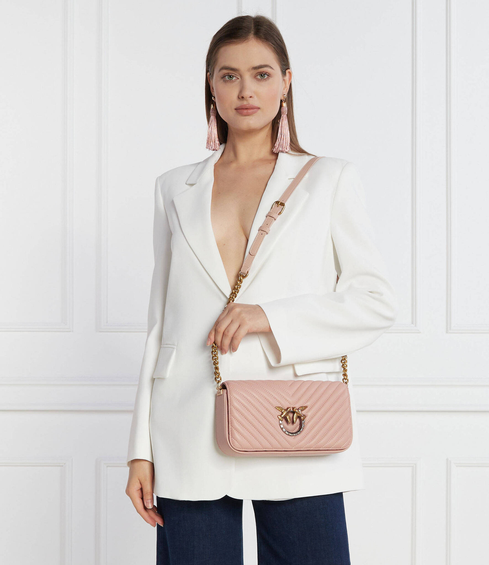 Кожаная сумка-мессенджер LOVE CLICK BAGUETTE MINI NAPPA Pinko - пудро-розовый(100068 A10Q)