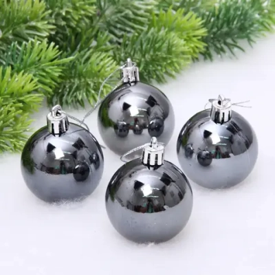 Новогодние шары 5 см (набор 4 шт) «Глянец», графит