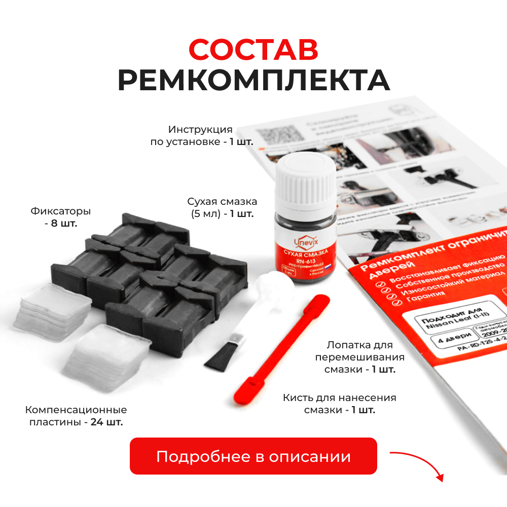 Ремкомплект ограничителей дверей Nissan Leaf (I-II) ZE0; ZE1 (4 двери, тип 25) 2009-2023