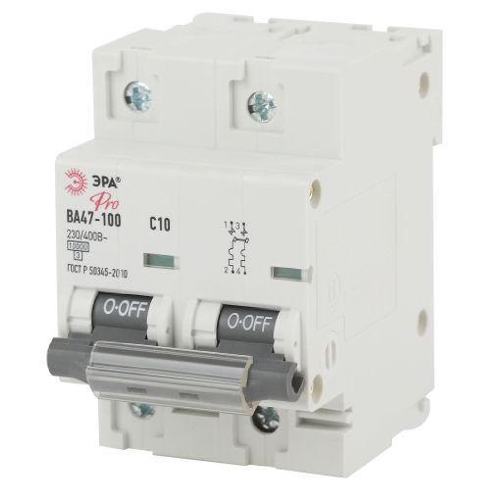 Выключатель автоматический модульный 2п C 10А 10кА ВА47-100 NO-902-271 ЭРА Б0048861