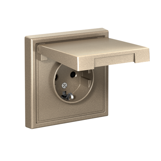 Розетка ArtGallery 16А IP20 с заземл. защ. шторки с крышкой механизм шампань SE GAL000546