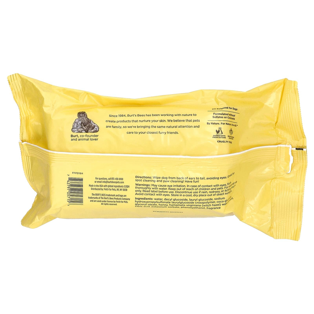 Burt's Bees, дезодорирующие салфетки с гамамелисом, для собак, лемонграсс и шалфей, 100 шт.