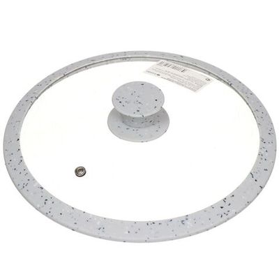 Крышка для посуды стекло, 24 см, Daniks, Мрамор, кноп бакелит,силикон, сер, с силик ободом, HA340