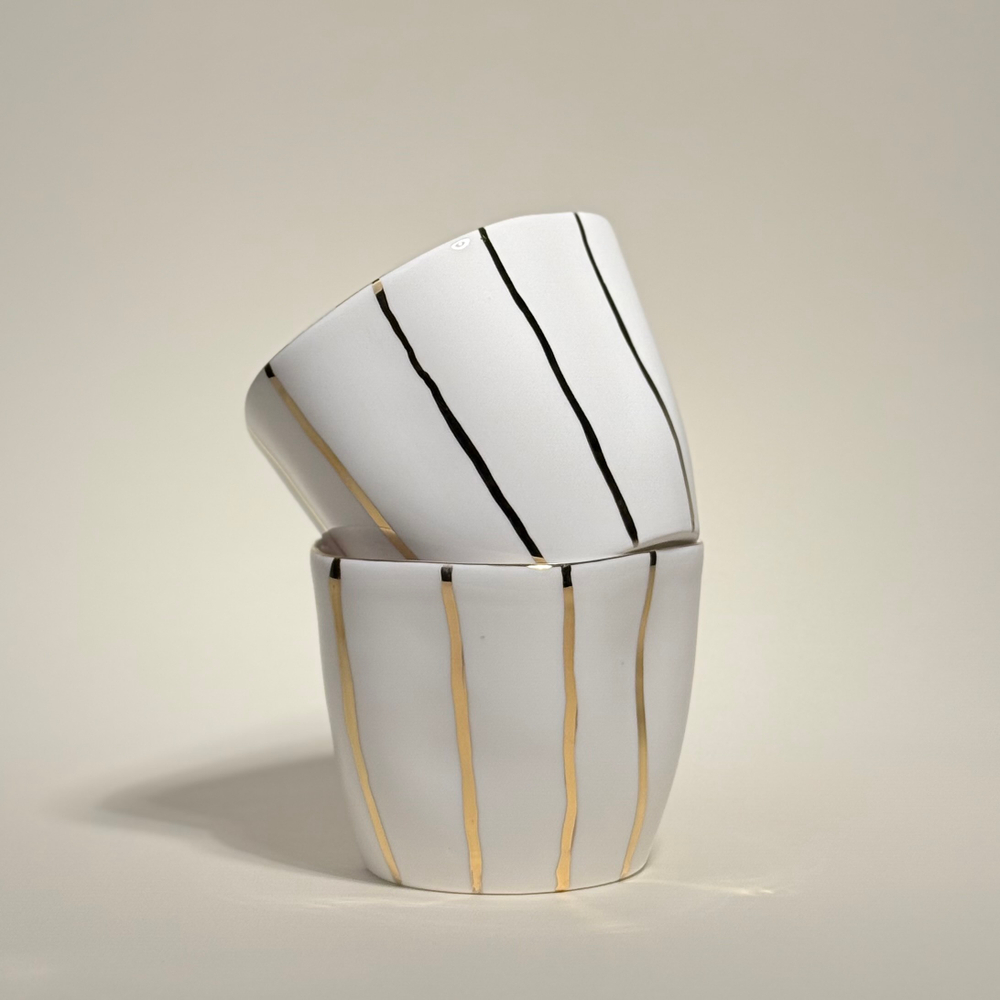 Стакан белый в полоску, золото, 220мл