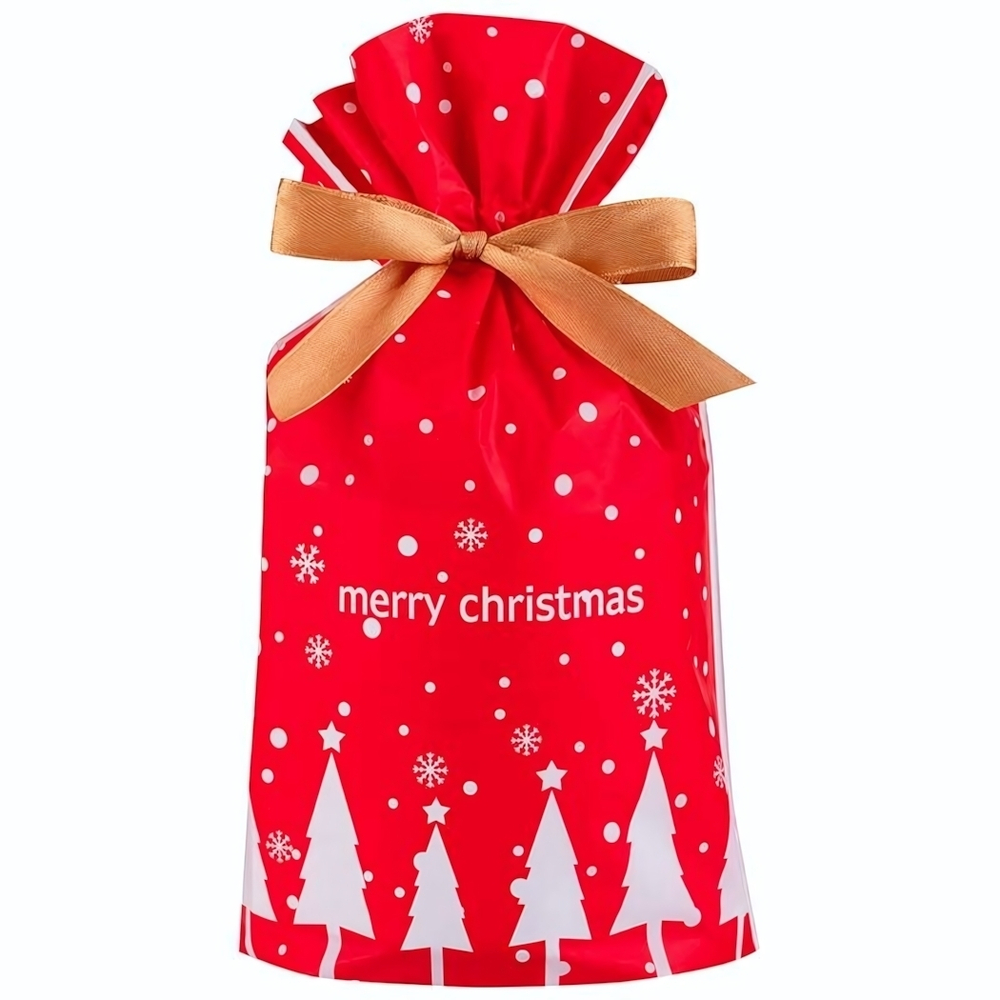 Пакет подарочный с затягивающей лентой 22,5*34см 10шт "Елки", красный