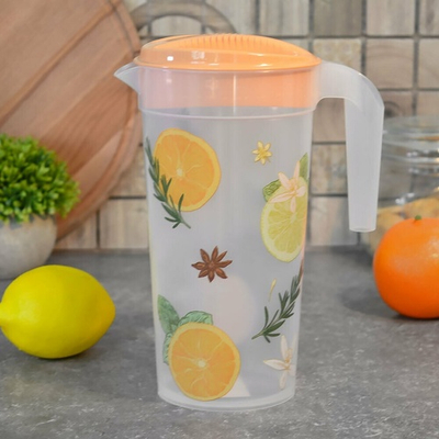 Кувшин 1,5л с крышкой, с декором, оранжевый