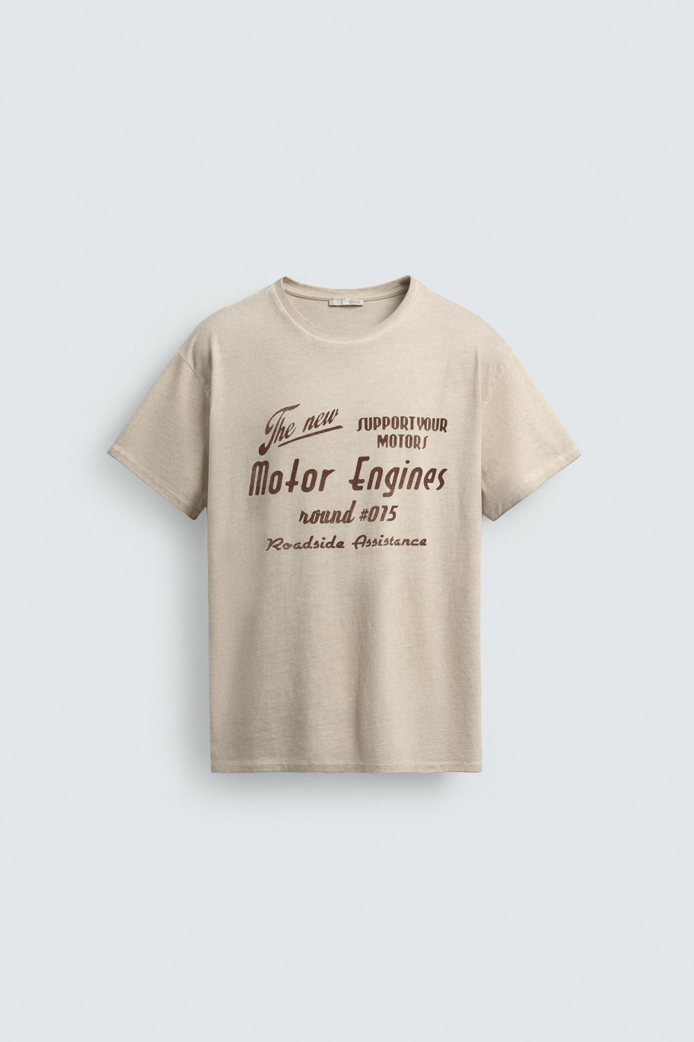 ZARA ФУТБОЛКА С ВИНТАЖНЫМ ПРИНТОМ, БЕЖЕВЫЙ