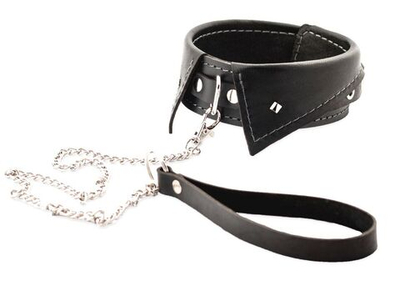 Черный ошейник-воротничок с металлическим поводком (Цвет: черный)