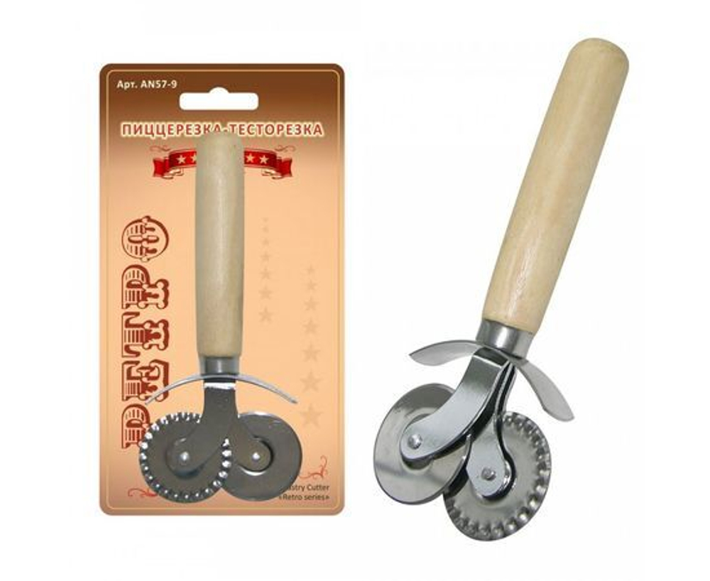 Пиццерезка-тесторезка Мультидом "Ретро", дерево/нержавеющая сталь (AN57-9)
