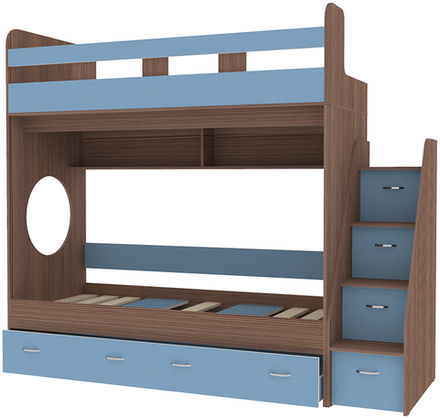 Трехъярусная кровать КарИВи Юниор Бодего Темный Светло-синий, голубой