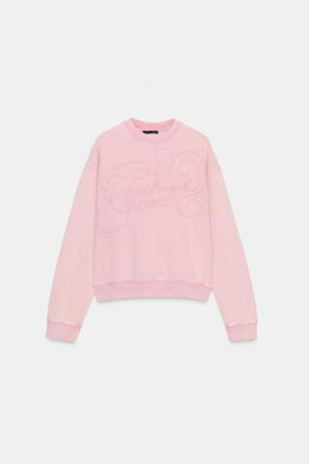 ZARA ТОЛСТОВКА С ЭФФЕКТОМ ПОТЕРТОСТИ И НАДПИСЬЮ, ПАСТЕЛЬНО-РОЗОВЫЙ