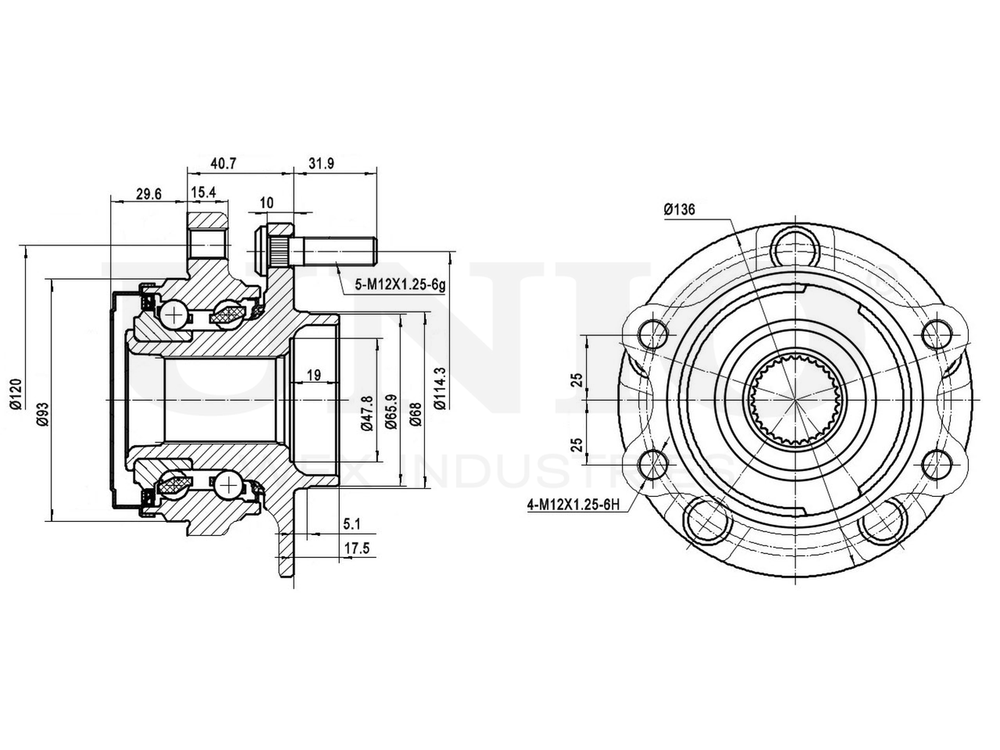 Ступица передняя (с ABS) UNIO HUB-20101