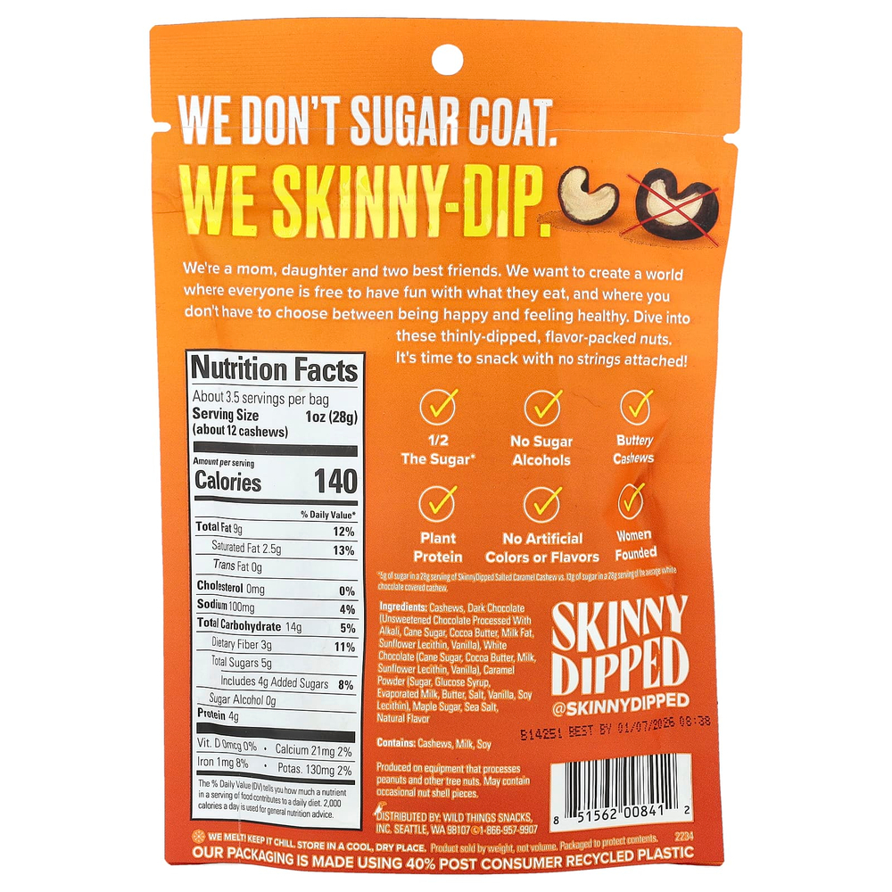 SkinnyDipped, Темный шоколад с соленой карамелью и кешью, 99 г (3,5 унции)