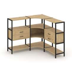 Shelf System Трехсекционный угловой стеллаж трехярусный с ящиками SN.STMU-331 Тиквуд Светлый/Металл