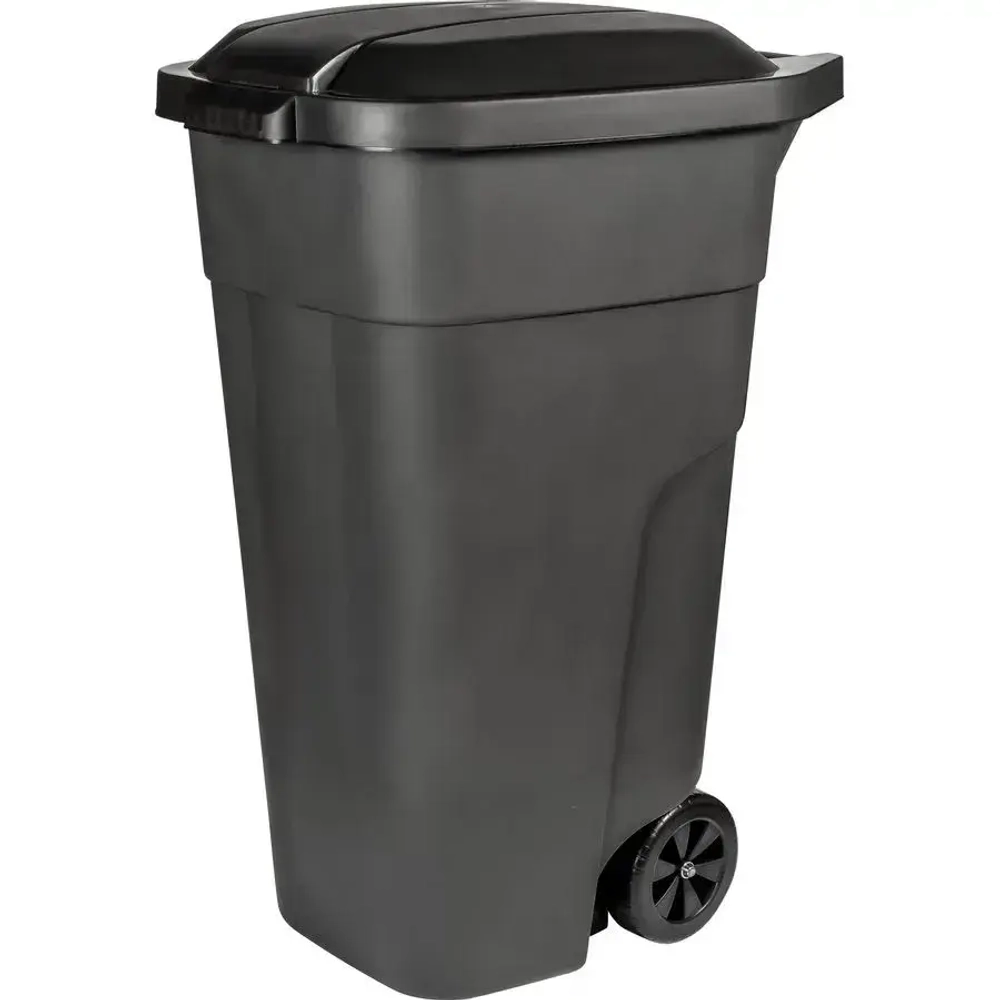 Бак для мусора 110л с крышкой на колесах серый