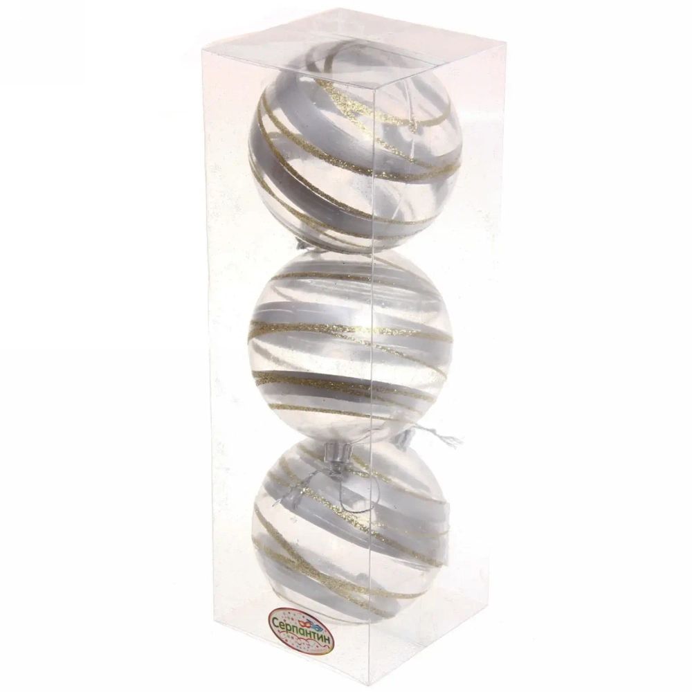 Новогодние шары 8 см (набор 3 шт) «Сказочный узор», серебро/золото