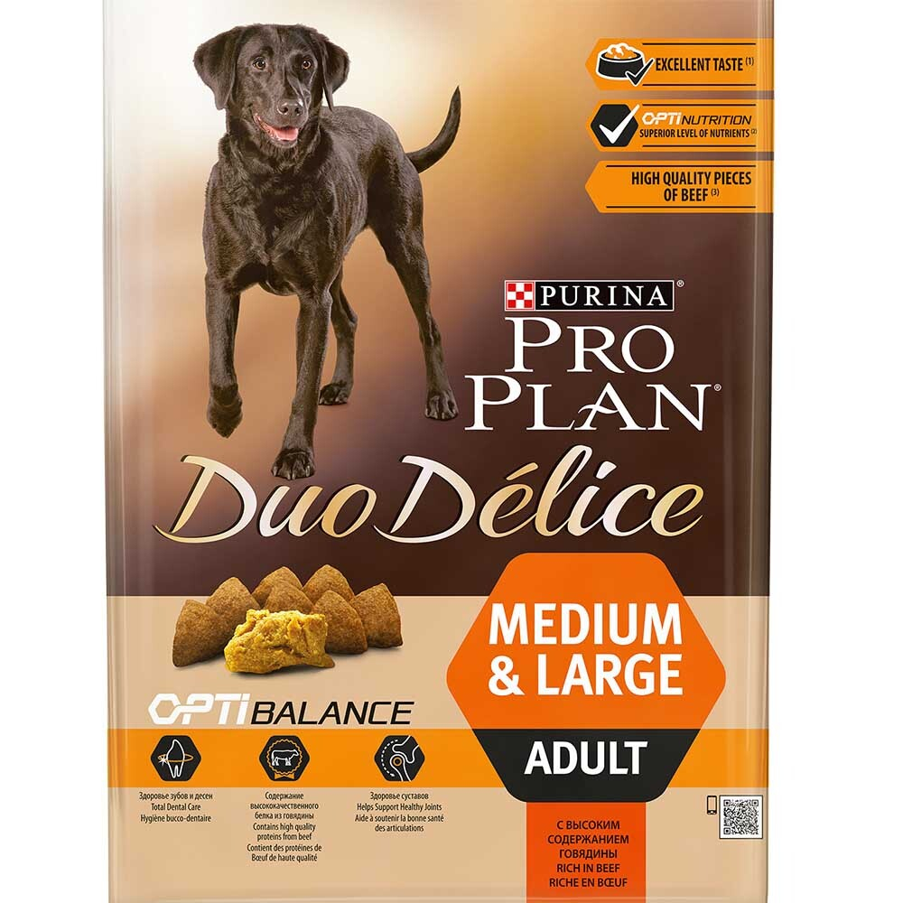 Pro Plan Duo Delice Beef - сухой корм для собак средних и крупных пород (говядина/рис)