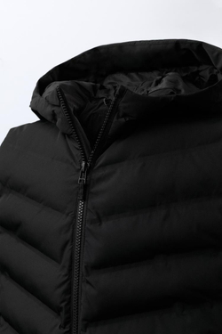 ZARA ОЧЕНЬ ЛЕГКИЙ ЖИЛЕТ WATER REPELLENT С КАПЮШОНОМ, ЧЕРНЫЙ