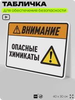 Табличка для обеспечения безопасности "Внимание опасные химикаты", для производства, предприятия, организаций, 40х30 см, Silver Plane x Айдентика Технолоджи