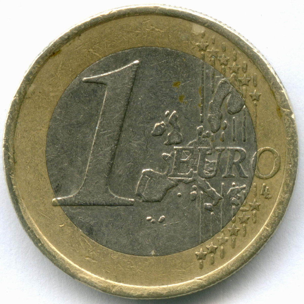 1 евро 2002 год. Ирландия. Регулярный выпуск. Тип 1. Биметалл VF