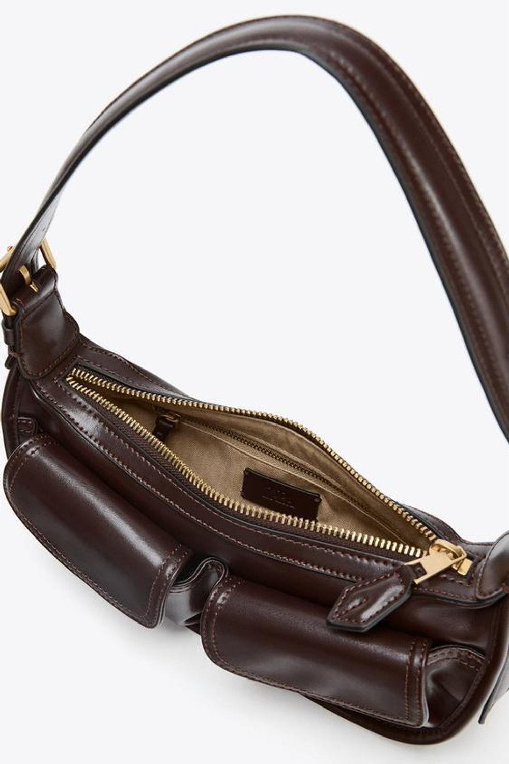 ZARA ГОРОДСКАЯ СУМКА С КАРМАНАМИ, БОРДОВО-КРАСНЫЙ