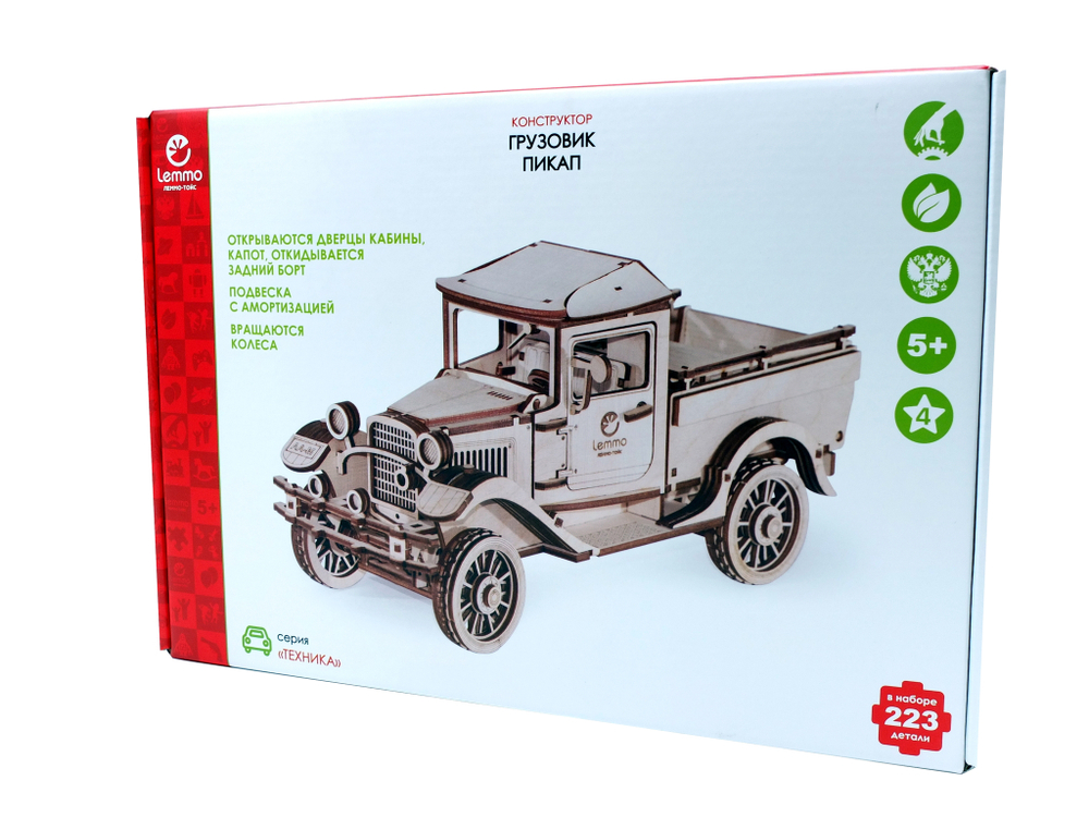 Конструктор 3D деревянный Lemmo Грузовик "Полуторка" Пикап