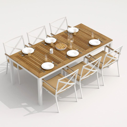 Обеденная группа Ideal Patio ТЕЛЛА  ФЕСТА  каркас белый, стол тик 200, ткань бежевая
