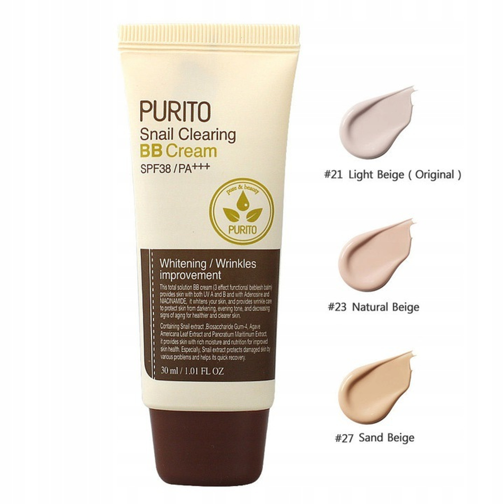 BB-крем с муцином улитки PURITO Snail Clearing BB cream SPF38 PA+++, 30 мл