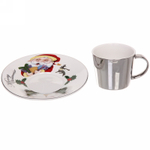 Чайная пара (зеркальная кружка 230мл+блюдце) анаморфный дизайн «Санта», белая