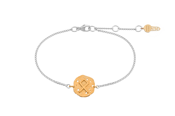 Браслет с руническим медальоном-амулетом Одал на цепочке, позолота