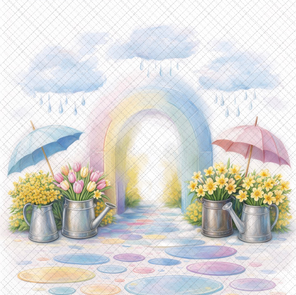 Дет сад облака и зонтики - фон неопреновый