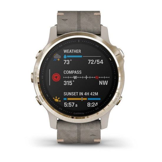 Мультиспортивные часы Garmin Fenix 6S Sapphire - золотистый с серым кожаным ремешком 010-02159-40
