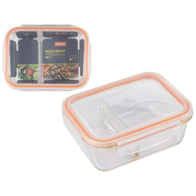 Контейнер GUSTO,1000 мл, 2 секции, из жаропроч. стекла с крышкой с защёлками, темп.режим -40 +300С.