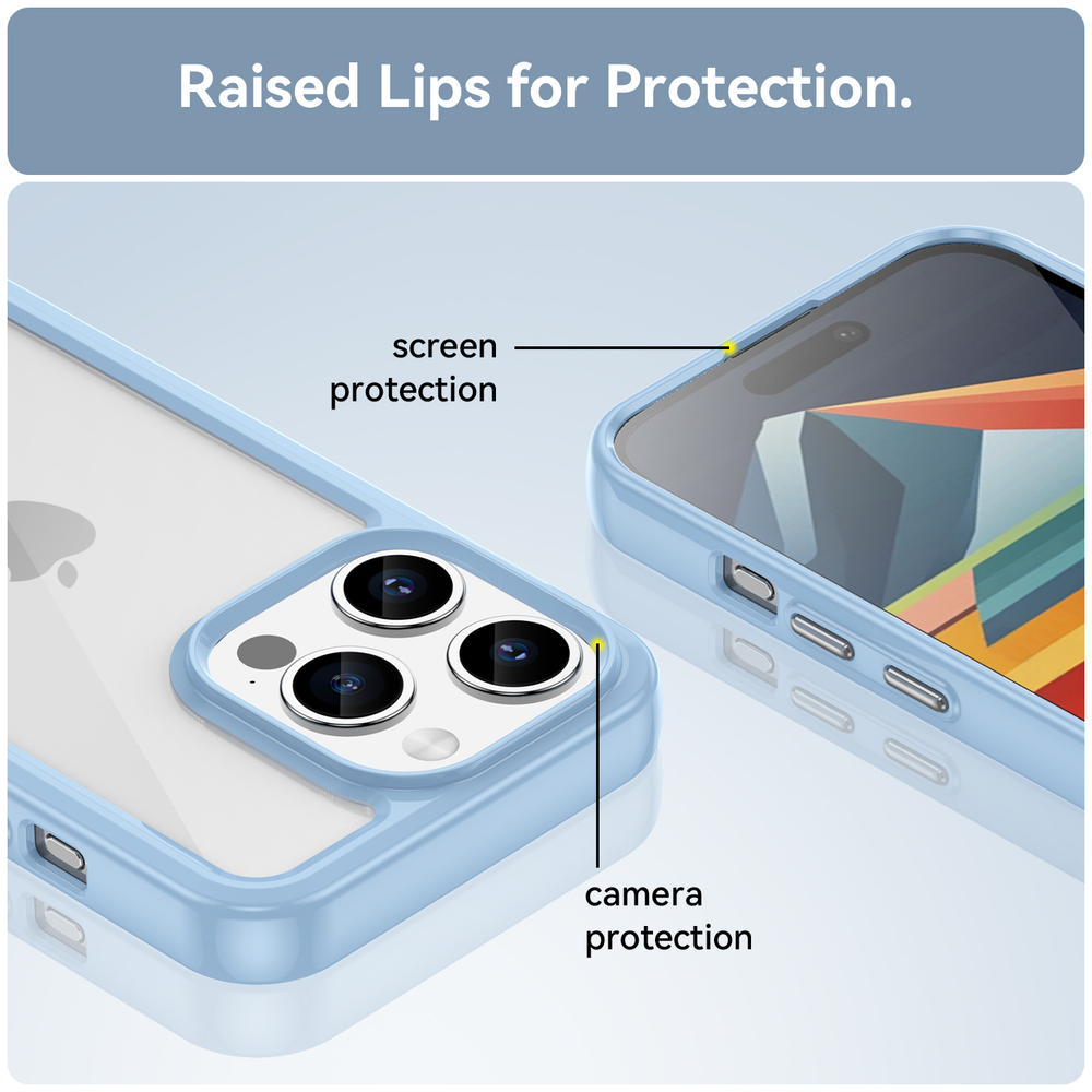 Чехол с усиленными боковыми рамками синего цвета для iPhone 15 Pro, мягкий отклик кнопок