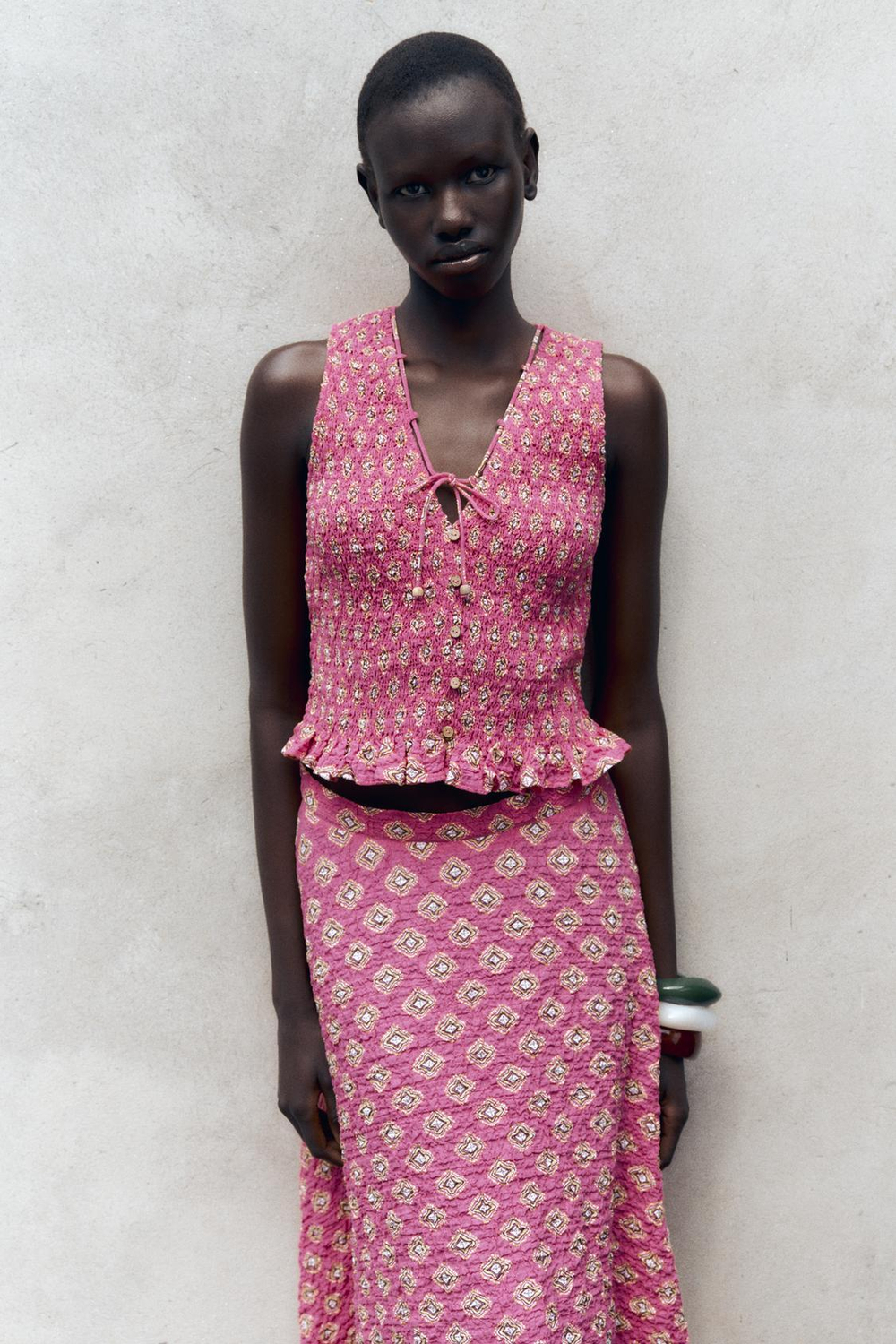 ZARA ТОП С ПРИНТОМ, ЦВЕТ ФУКСИИ