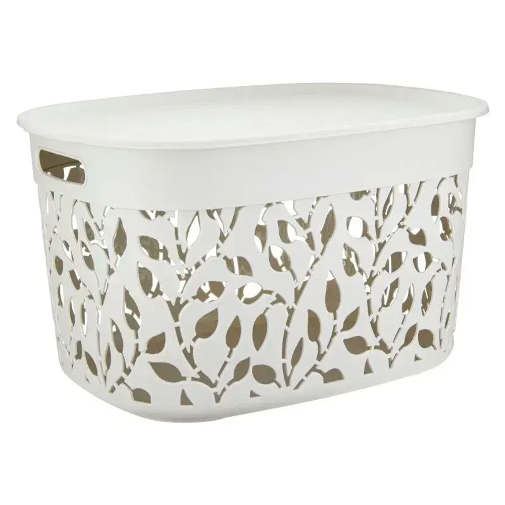 Коробка ФЛОРА 25л с крышкой белый ротанг (комплект 5 шт)