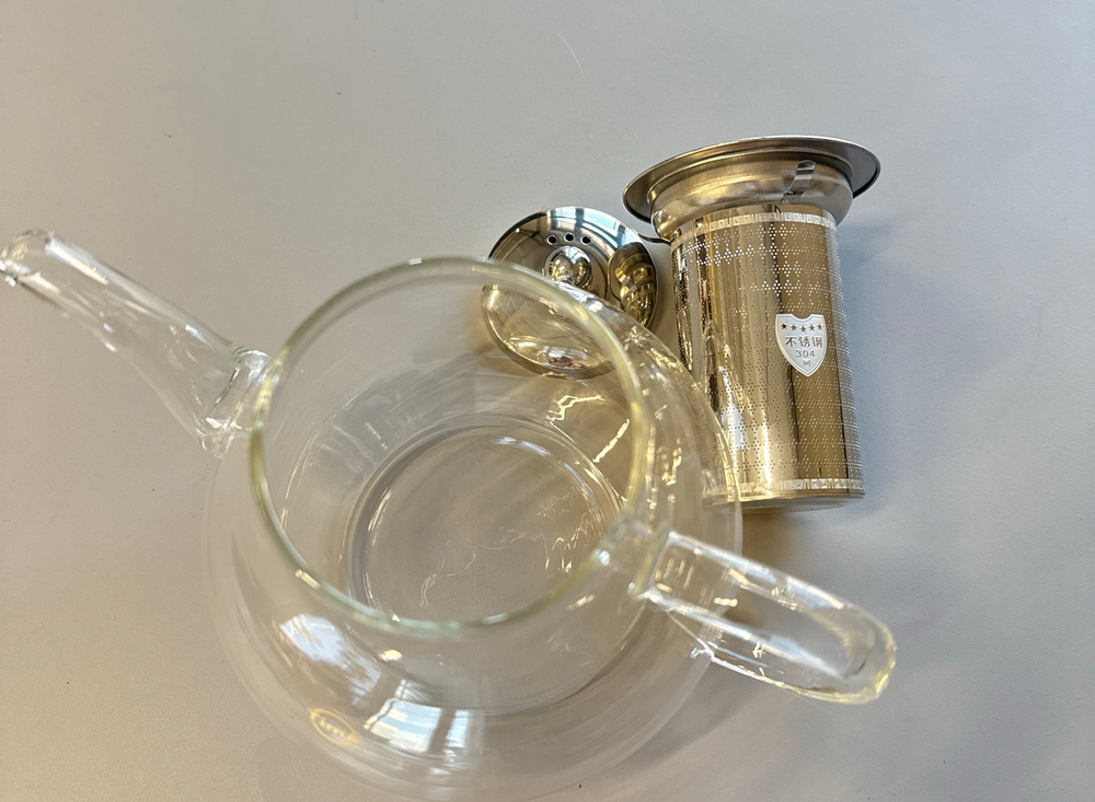 Чайник заварочный стеклянный 1000мл с ситом и нерж.стали