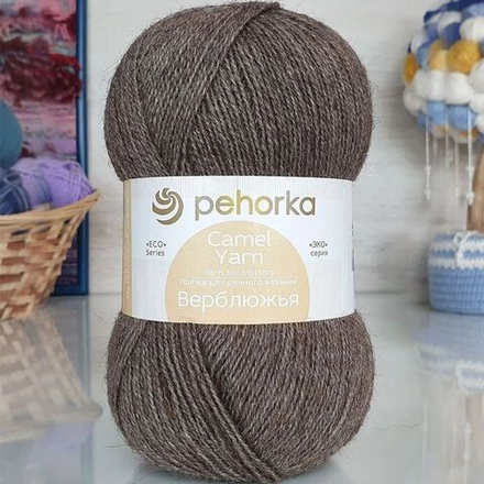 Верблюжья пряжа Россия Pehorka (Пехорка) 65%вербл.шерсть 35%объемн.акрил 5х100г/600м 372-Натур.т.серый
