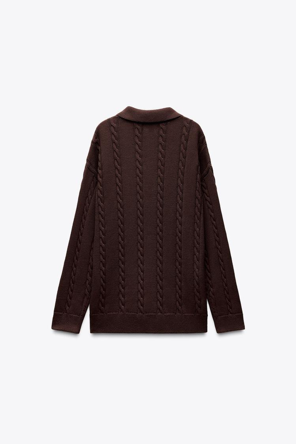 ZARA СВИТЕР ПОЛО С УЗОРОМ «КОСЫ», КОРИЧНЕВЫЙ