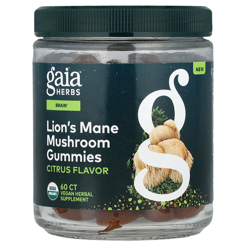 Gaia Herbs, Жевательные мармеладки с грибами из львиной гривы, цитрусовые, 60 жевательных таблеток