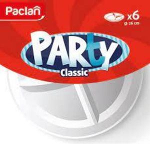 Тарелки Paclan Party пластиковые одноразовые трёхсекционные 26см белые (6 шт.)