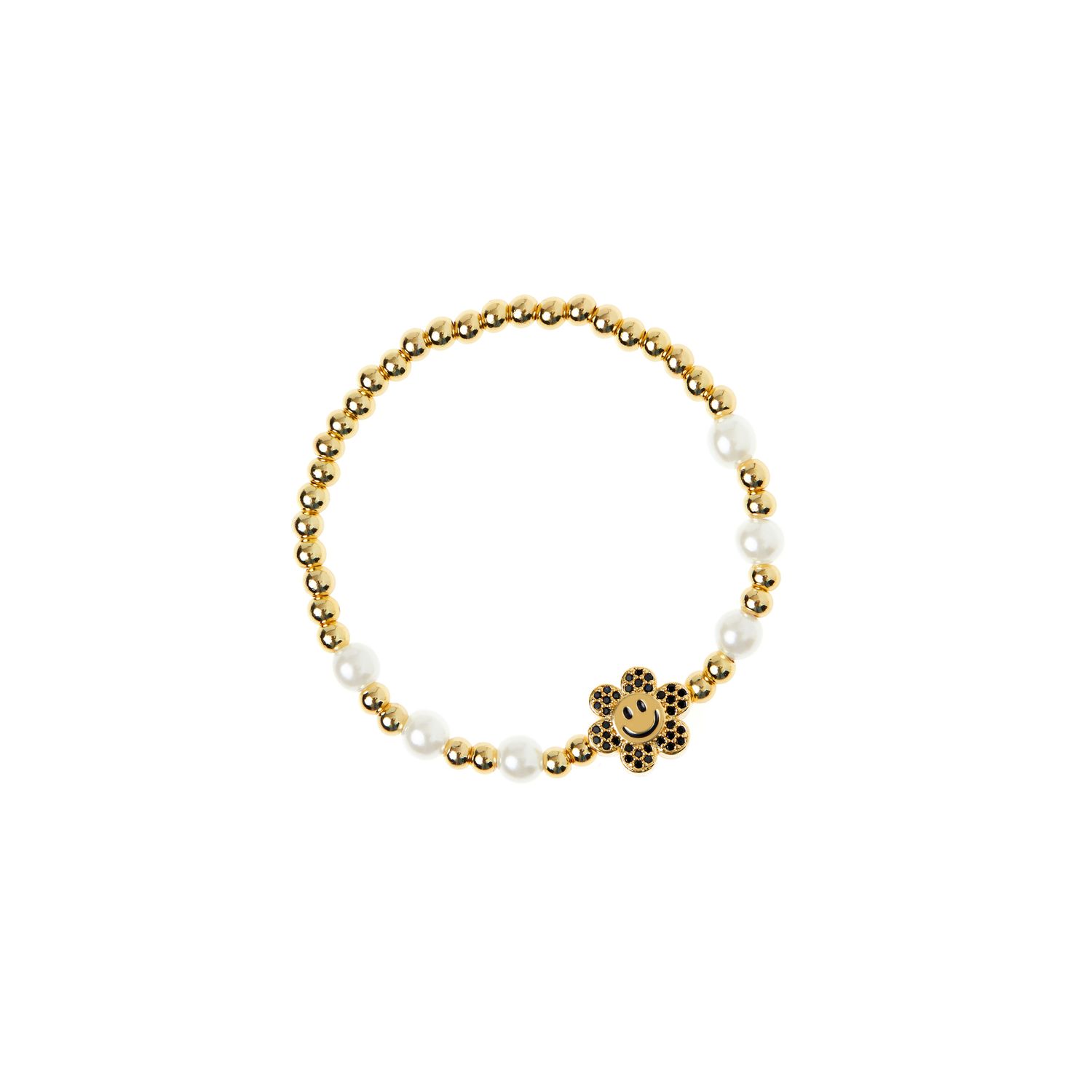 Браслет Pearly Gold Smiley Flowers Bracelet - Black