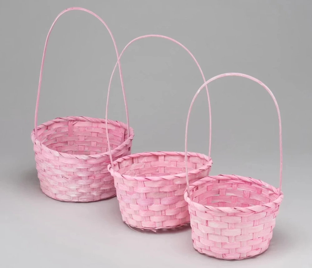 Корзина 21х10х36 см Набор 3шт с ручкой (Розовый)