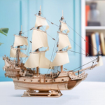 Корабль "Утренняя Звезда - 2" (Lemmo). Бежевые паруса, Сборная модель, деревянный конструктор, 3D пазл, подарки, хобби, короблестроение, судомоделизм, белые паруса